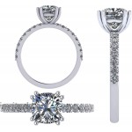 Cushion Cut Solitaire w Sides Engagement Ring made w Swarovski Zirconia Sterling Silver or 10K Gold |
