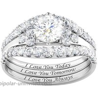 Cuteshop Engagement Wedding Ring Set for Women 925 Sterling Silver 3pcs Round White AAA Cz Crystal Ring Engraved I Love You Today Tomorrow and Always Ring Set 8