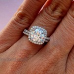 Cz Bridal Ring Set Accented Round Halo Engagement Ring Matching Half Eternity Wedding Band Size 4-10