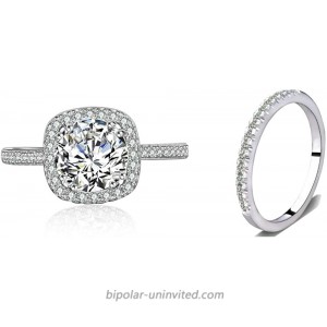 Cz Bridal Ring Set Accented Round Halo Engagement Ring Matching Half Eternity Wedding Band Size 4-10