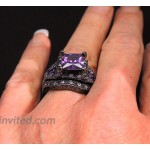 Danielle Bridal Set Black Purple Pink or Blue Cubic Zirconia Black Plated Wedding Band Engagement Ring for Women by Ginger Lyne Gothic Birthstone Fashion Jewelry