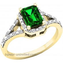 Dazzlingrock Collection 7X5 MM Emerald Lab Created Emerald & Round Natural White Diamond Ladies Split Shank Engagement Ring 18K Gold |