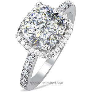 Diamonbella 101 Facets 2 Carat Princess Cushion Cut NSCD Simulated Diamond Ring 925 Silver Platinum Plated Halo
