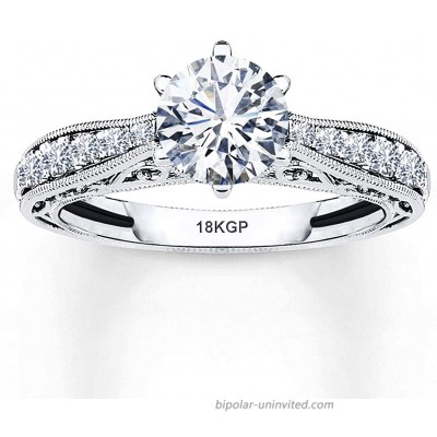 Engagement Ring Wedding White Gold Plated 18K Sterling Silver 925 Cubic Zirconia Stones Round Cut AAAAA+ Alternative to Diamonds 0.75 Ct Anniversary Valentines Marriage Bridal |