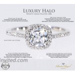 Engagement Ring Wedding White Gold Plated 18K Sterling Silver 925 Halo Cushion Cut Cubic Zirconia Stones AAAAA+ Alternative to Diamonds 1.0 Carat Anniversary Valentines Promise Marriage Bridal |