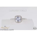 Engagement Ring Wedding White Gold Plated 18K Sterling Silver 925 Halo Cushion Cut Cubic Zirconia Stones AAAAA+ Alternative to Diamonds 1.0 Carat Anniversary Valentines Promise Marriage Bridal |