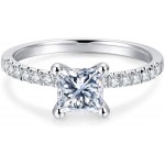 French Pavé 1.5ct Princess Cut Simulated Diamond CZ Solitaire Engagement Rings in Rhodium Plated Sterling Silver |Ideal Cut D-E Color FL Clarity |