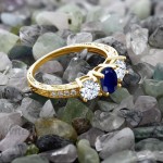 Gem Stone King 2.64 Ct Oval Blue Sapphire 18K Yellow Gold Plated Silver 3-Stone Engagement Ladies Ring Available 5 6 7 8 9 |