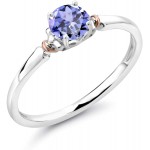 Gem Stone King 925 Silver and 10K Rose Gold Blue Tanzanite Women Engagement Ring 0.46 Ct Round Gemstone Birthstone Available in size 5 6 7 8 9 |