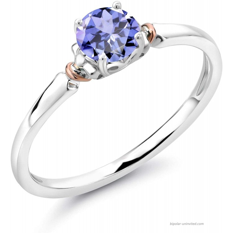 Gem Stone King 925 Silver and 10K Rose Gold Blue Tanzanite Women Engagement Ring 0.46 Ct Round Gemstone Birthstone Available in size 5 6 7 8 9 |