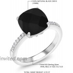 Gem Stone King 925 Sterling Silver Black Onyx Women's Engagement Ring 3.72 Cttw Cushion Checkerboard Cut 10MM Available 5 6 7 8 9 |