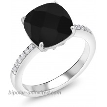 Gem Stone King 925 Sterling Silver Black Onyx Women's Engagement Ring 3.72 Cttw Cushion Checkerboard Cut 10MM Available 5 6 7 8 9 |
