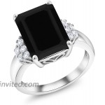 Gem Stone King 925 Sterling Silver Black Onyx Women's Engagement Ring 5.30 Cttw Emerald Cut 14X10MM Gemstone Birthstone Available in size 5 6 7 8 9 |