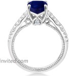 Gem Stone King 925 Sterling Silver Blue Sapphire and White Created Sapphire Women's Engagement Ring 2.30 Cttw Cushion Cut Available in size 5 6 7 8 9 |