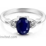 Gem Stone King 925 Sterling Silver Blue Sapphire and White Diamond Women's 3-Stone Engagement Ring 1.86 Ct Oval Available 5 6 7 8 9 |