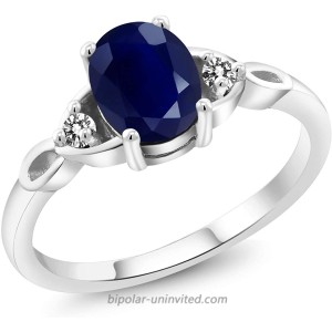 Gem Stone King 925 Sterling Silver Blue Sapphire and White Diamond Women's 3-Stone Engagement Ring 1.86 Ct Oval Available 5 6 7 8 9 |