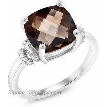 Gem Stone King 925 Sterling Silver Brown Smoky Quartz Women Engagement Ring 3.36 Ct Cushion Checkerboard Available in size 5 6 7 8 9 |