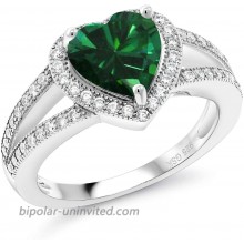 Gem Stone King 925 Sterling Silver Green Simulated Emerald Women Engagement Ring 2.21 Ct Heart Shape 8MM Available in size 5 6 7 8 9 |