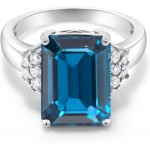 Gem Stone King 925 Sterling Silver London Blue Topaz Women's Engagement Ring 8.80 Cttw Emerald Cut 14X10MM Available in size 5 6 7 8 9 |