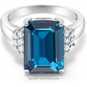 Gem Stone King 925 Sterling Silver London Blue Topaz Women's Engagement Ring 8.80 Cttw Emerald Cut 14X10MM Available in size 5 6 7 8 9 |