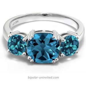 Gem Stone King 925 Sterling Silver London Blue Topaz Women's Meghan 3-Stone Women Engagement Ring 3.74 Cttw Cushion Cut Gemstone Birthstone Available in size 5 6 7 8 9 |