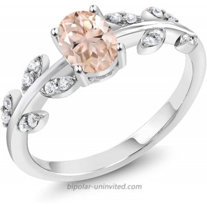 Gem Stone King 925 Sterling Silver Peach Morganite Olive Vine Women's Engagement Ring 0.86 Ctw Oval Available 5 6 7 8 9 Size |