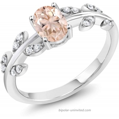 Gem Stone King 925 Sterling Silver Peach Morganite Olive Vine Women's Engagement Ring 0.86 Ctw Oval Available 5 6 7 8 9 Size |