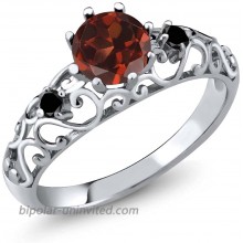 Gem Stone King 925 Sterling Silver Red Garnet and Black Diamond Women's Engagement Ring 1.11 Cttw Available 5 6 7 8 9 |