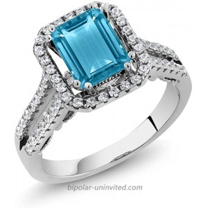 Gem Stone King 925 Sterling Silver Swiss Blue Topaz Women's Engagement Ring 2.78 Center Stone 9X7MM Emerald Cut Available 5 6 7 8 9 |