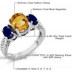 Gem Stone King 925 Sterling Silver Yellow Citrine and Blue Sapphire 3-Stone Women's Engagement Ring 2.25 Ct Oval Available 5 6 7 8 9 |