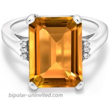 Gem Stone King 925 Sterling Silver Yellow Citrine Women Engagement Ring 8.27 Cttw Emerald Cut 14X10MM Gemstone Birthstone Available in size 5 6 7 8 9 |