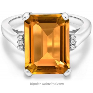 Gem Stone King 925 Sterling Silver Yellow Citrine Women Engagement Ring 8.27 Cttw Emerald Cut 14X10MM Gemstone Birthstone Available in size 5 6 7 8 9 |