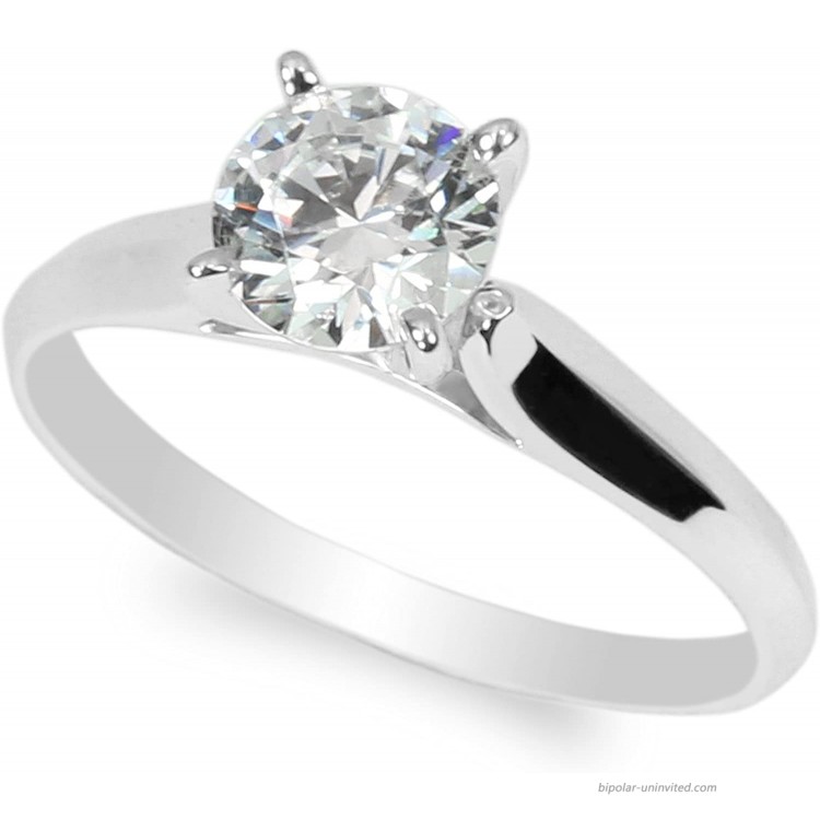 JamesJenny 10K White Gold 1.0ct Round CZ Classic Solid Engagement & Wedding Solitaire Ring Size 4-10