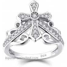 JO WISDOM 925 Sterling Silver Cubic Zirconia Cross Crown Women Ring with White Gold Plated Size 8