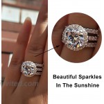 LAZLUVU 3 Carat Cubic Zirconia Promise Rings for Her Round Simulated Diamond cz Halo Round Halo Engagement Ring Stackable Bands Rings for Women Set Christmas Gift