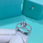LZJ Round Cut Band Width Blue Tinted Moissanite Engagement Ring Platinum Plated pt950 SilverOpening