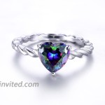 Merthus Promise Ring for Her 925 Sterling Silver Twisted Rope Band Heart Shaped Simulated Mystic Rainbow Topaz Ring for Women