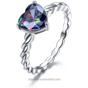 Merthus Promise Ring for Her 925 Sterling Silver Twisted Rope Band Heart Shaped Simulated Mystic Rainbow Topaz Ring for Women