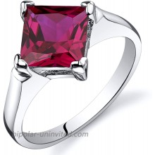 Peora Created Ruby Engagement Ring in Sterling Silver Classic Designer Solitaire Princess Cut 7mm 2.25 Carats Comfort Fit Sizes 5 to 9 |