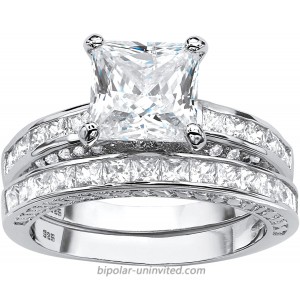 Platinum over Sterling Silver Princess Cut Cubic Zirconia 2 Piece Bridal Ring Set