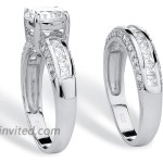 Platinum over Sterling Silver Round Cubic Zirconia Bridal Ring Set