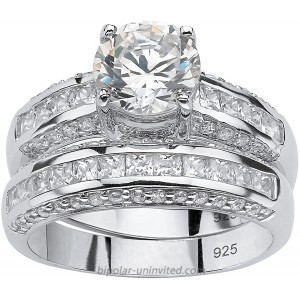 Platinum over Sterling Silver Round Cubic Zirconia Bridal Ring Set