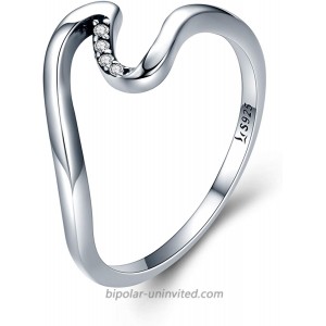 Presentski Wave Ring Simple 925 Sterling Silver Women Engagement Unique Ring Inlaid 5A CZ Size 5 to Size10