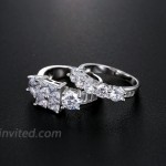 Princess Wedding Rings for Women - Brilliant Cubic Zirconia Big Engagement Bridal Sets Size 5-11