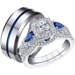 SHELOVES Wedding Rings Set for Couple Womens Cz Sterling Silver Mens Blue Tungsten Bands Him and Her 7+11