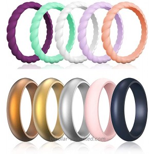 Silicone Wedding Ring for Women 10 Packs Thin and Stackable Braided Rubber Wedding Bands Silicone Rings for Women Her Couples Active Exercise Style