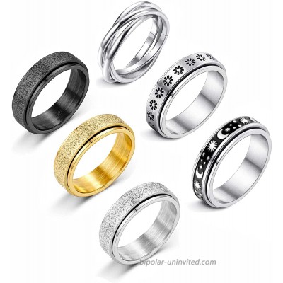 Spinner Ring for Women Anxiety Relief 6MM Stainless Steel Fidget Band Rings Fine Tuning Rotating Ring Mens Anxiety Ring