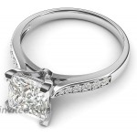 Sterling Silver Solitaire 1.5ct Simulated Princess Cut Diamond Engagement Ring with Side Stones Promise Bridal Ring |