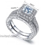 Taoqiao Square Cubic Zirconia Bridal Set Princess Cut CZ Jewelry Engagement Wedding Rings Set