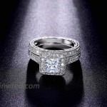 Taoqiao Square Cubic Zirconia Bridal Set Princess Cut CZ Jewelry Engagement Wedding Rings Set